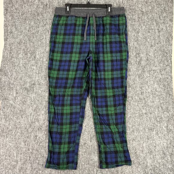 Eddie Bauer Pajama Pants Mens Large Blue‎ Green Plaid Flannel Drawstring Lounge - Picture 1 of 7